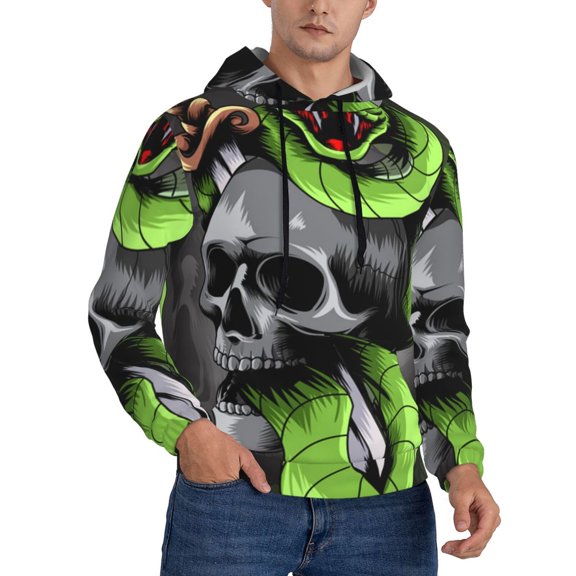 Mens Sweatshirts Pullover Hoodies 3D Hooded Top, Sword Pierced Skull With Snake