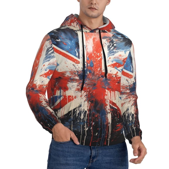 Mens Sweatshirts Pullover Hoodies 3D Hooded Top, Union Jack UK Flag Art