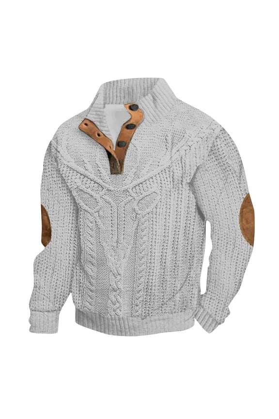 Mens Sweatshirts Retro 1/4 Button Up Twist Textured Knit Pullover Sweaters Fall Winter Elbow Patchwork Loose Fit Tops