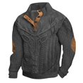 thumbnail image 1 of Mens Sweatshirts Retro 1/4 Button Up Twist Textured Knit Pullover Sweaters Fall Winter Elbow Patchwork Loose Fit Tops, 1 of 3