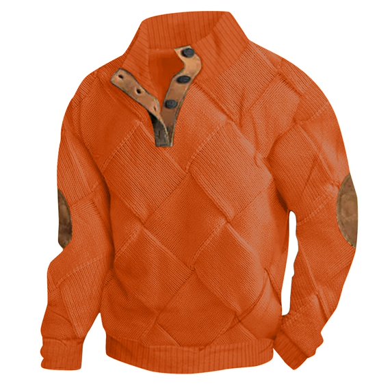 Mens Sweatshirts Retro 1/4 Button Up Twist Textured Knit Pullover Sweaters Fall Winter Elbow Patchwork Loose Fit Tops
