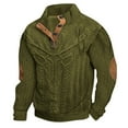 thumbnail image 1 of Mens Sweatshirts Retro 1/4 Button Up Twist Textured Knit Pullover Sweaters Fall Winter Elbow Patchwork Loose Fit Tops, 1 of 3