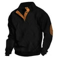 thumbnail image 1 of Mens Sweatshirts Retro 1/4 Button Up Twist Textured Knit Pullover Sweaters Fall Winter Elbow Patchwork Loose Fit Tops, 1 of 3