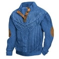 thumbnail image 1 of Mens Sweatshirts Retro 1/4 Button Up Twist Textured Knit Pullover Sweaters Fall Winter Elbow Patchwork Loose Fit Tops, 1 of 3