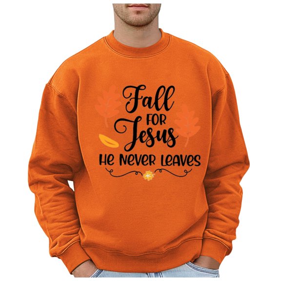 Mens Sweatshirts Thanksgivingplus Size Fashion Holiday Logo Print Hip Hop Oversized Mens Autumn And Winter Clothes,Orange,L