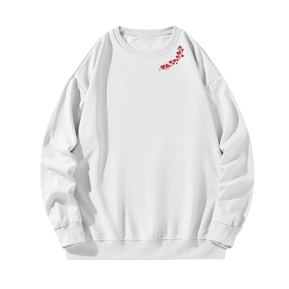 Mens Sweatshirts Valentines Day Printed Graphic Casual Long Sleeve Crewneck Loose Fit Pullover Shirts (XL, White)