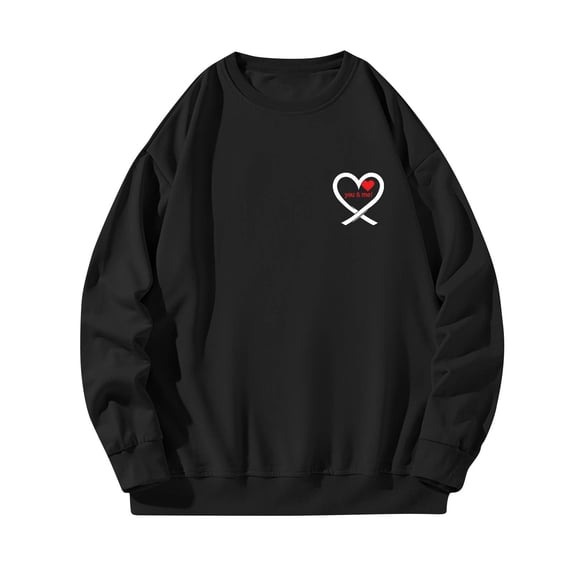 Mens Sweatshirts Valentines Day Printed Graphic Casual Long Sleeve Crewneck Loose Fit Pullover Shirts (XXL, Black)