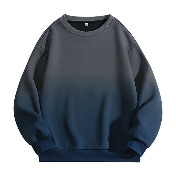 Mens Sweatshirts Vintage Gradual Color Print Crewneck Universal Loose Couple Jacket Fall Clothes Tops Pullover Grey L