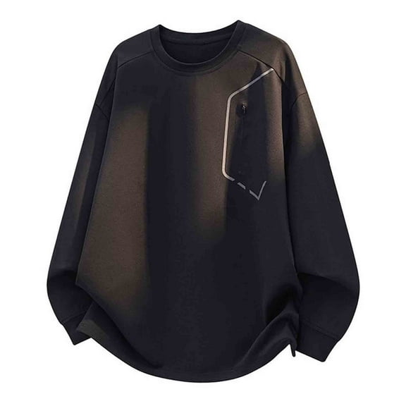 Mens Sweatshirts with Zipper Pocket No Hood Long Sleeve Shirts Casual Solid Pullover Quick-Drying Breathable Athletic Workout Crewneck Sweatshirt Tops