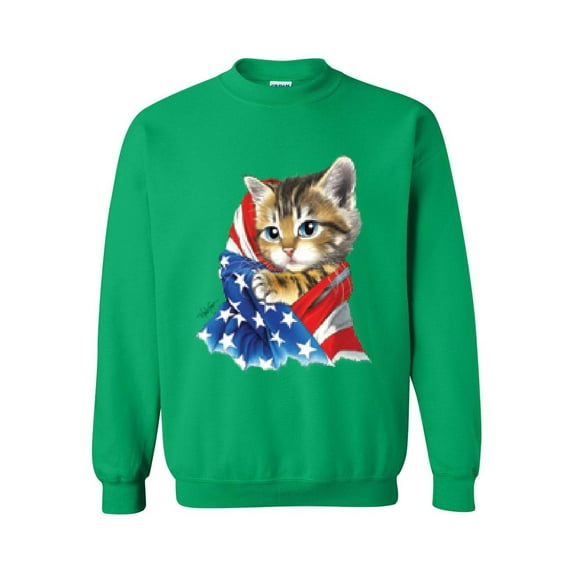 Mens Sweatshirts and Hoodies - American Flag 4th of July Kitty