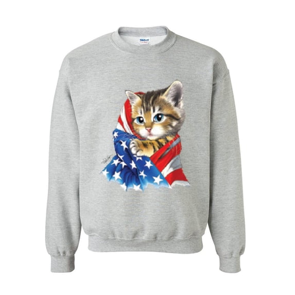 Mens Sweatshirts and Hoodies - American Flag 4th of July Kitty