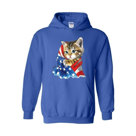 Mens Sweatshirts and Hoodies - American Flag 4th of July Kitty