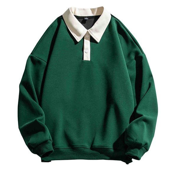 Mens Sweatshirts with Button Collared Long Sleeve Golf Shirts Casual Solid Color Pullover Comfortable Basic Lapel Athletic Workout Sweatshirt Tops