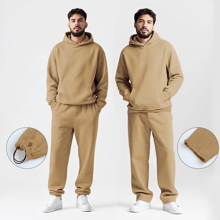 Mens Sweatsuit 2 Piece Casual Solid Hoodie & Sweatpants Set Oversized Minimalist Unisex Streetwear Tracksuit ,Winter Warm Hoodie Athletic Outfits