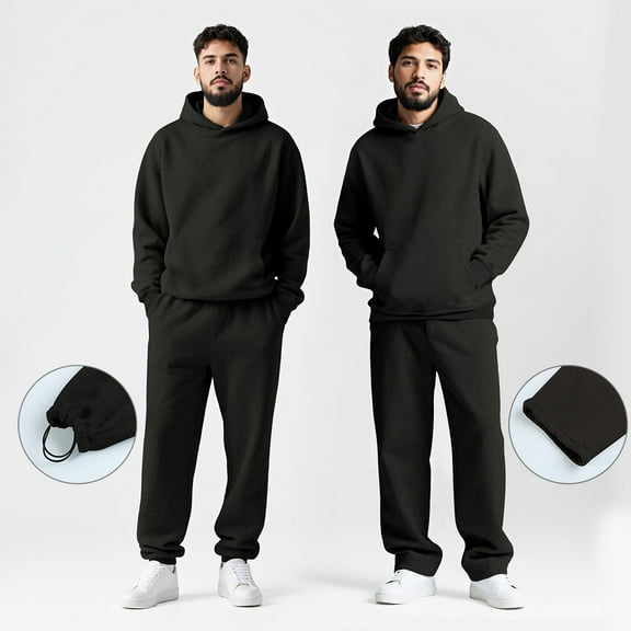 Mens Sweatsuit 2 Piece Casual Solid Hoodie & Sweatpants Set Oversized Minimalist Unisex Streetwear Tracksuit ,Winter Warm Hoodie Athletic Outfits