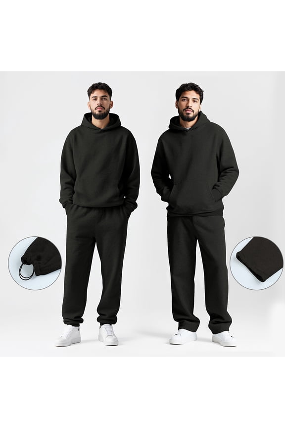 Mens Sweatsuit 2 Piece Casual Solid Hoodie & Sweatpants Set Oversized Minimalist Unisex Streetwear Tracksuit ,Winter Warm Hoodie Athletic Outfits