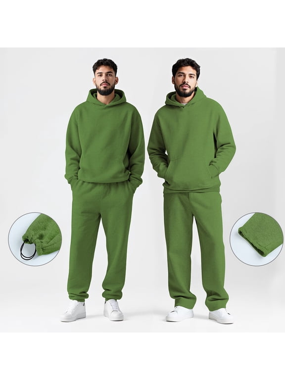 Mens Sweatsuit 2 Piece Casual Solid Hoodie & Sweatpants Set Oversized Minimalist Unisex Streetwear Tracksuit ,Winter Warm Hoodie Athletic Outfits