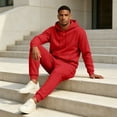 thumbnail image 1 of Mens Sweatsuit 2 Piece Hoodie Tracksuit Jogger Set Soft Fleece Lining Outfits, Kangaroo Pocket Sweatshirt, Drawstring Waist Sweatpants, Fall Winter Matching Sets Red M, 1 of 7