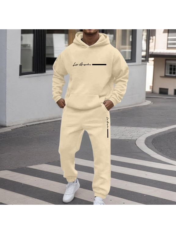 Mens Sweatsuit 2 Piece Long Sleeve Solid Color Hoodie Joggers Sport Pant Set Streetwear Big and Tall Hoodie & Sweatpants Set Winter Hoodie Athletic Outfits