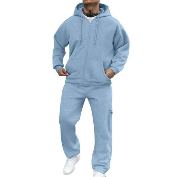 Mens Sweatsuit 2 Piece Set Hoodies And Cargo Sweatpants Sets 2025 2026 Casual Jogging Gym Sweat Suits Athletic Tracksuit Outfits - Sky Blue-02,S