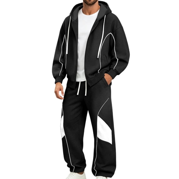 Mens Sweatsuit 2 Piece Sets Zip Up Hoodie and Wide Leg Sweatpants Baggy Track Suits Athletic Sweat Set Commuting Mountaineering