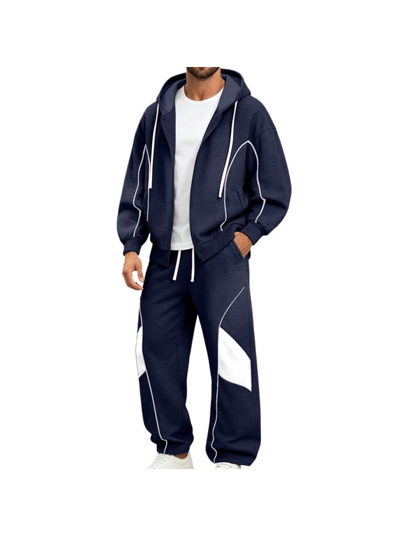 Mens Sweatsuit 2 Piece Sets Zip Up Hoodie and Wide Leg Sweatpants Baggy Track Suits Athletic Sweat Set Commuting Mountaineering