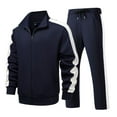 thumbnail image 1 of Mens Sweatsuit Fall Full Zip Sweatshirts Workout Pants Comfy Lounge Sets Color Block Tracksuits 2 Piece Outfits Dark Blue-1 L, 1 of 3