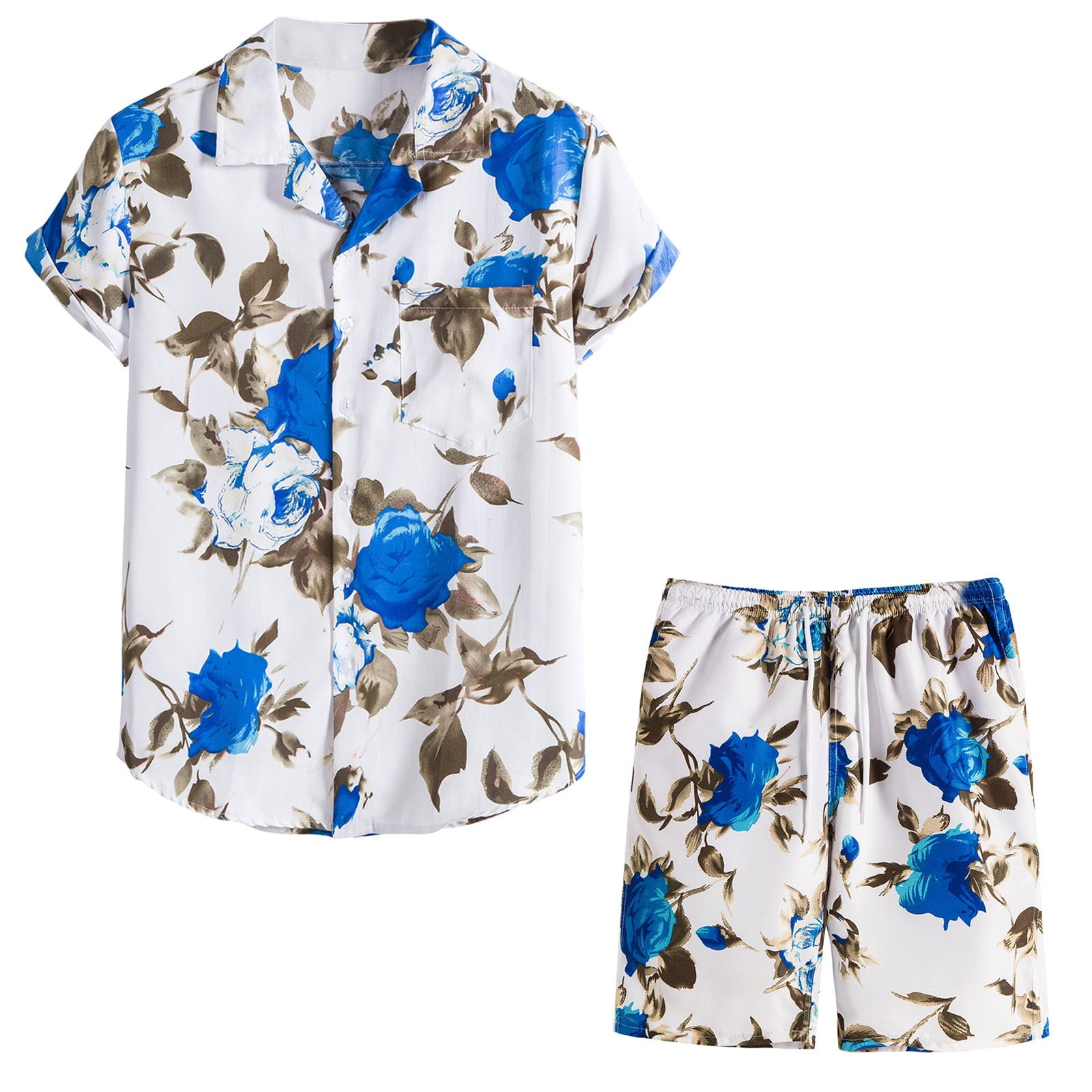 Mens Sweatsuit Men Casual Button Down Printed Lapel Shirt And