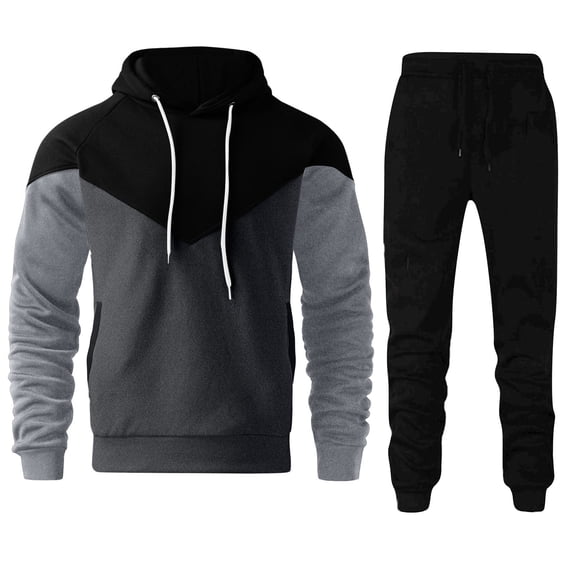 Mens Sweatsuit Sherpa Lined 2 Piece Sweatshirts Set Pullovers Fleece Sweatpants Winter Thermal Athletic Tracksuits Patchwork Fashion