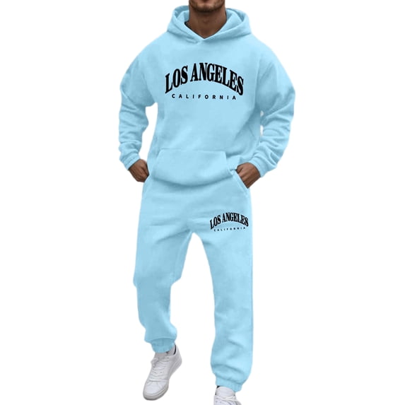 Mens Sweatsuits 2 Piece Long Sleeve Athletic Fall Winter Fluffy Print Hoodies And Jogger Pants Loose Fit Oversized Sweat Suit With Kangaroo Pocket