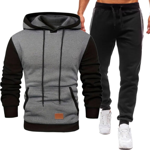 Mens Sweatsuits 2 Piece Outfits - Fleece Lined Long Sleeve Hoodies with Jogger Pants Colorblock Tracksuit Sets