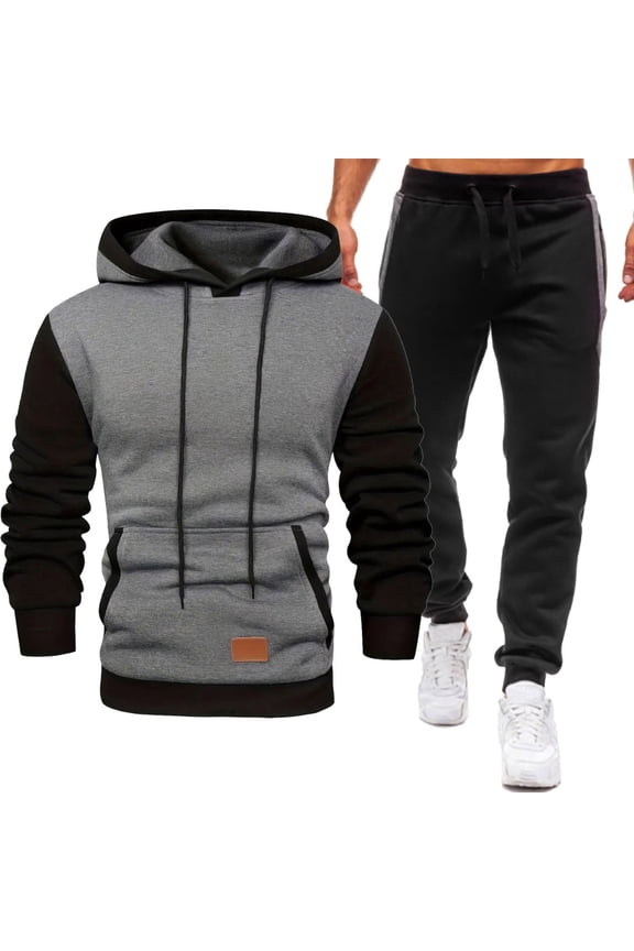 Mens Sweatsuits 2 Piece Outfits - Fleece Lined Long Sleeve Hoodies with Jogger Pants Colorblock Tracksuit Sets