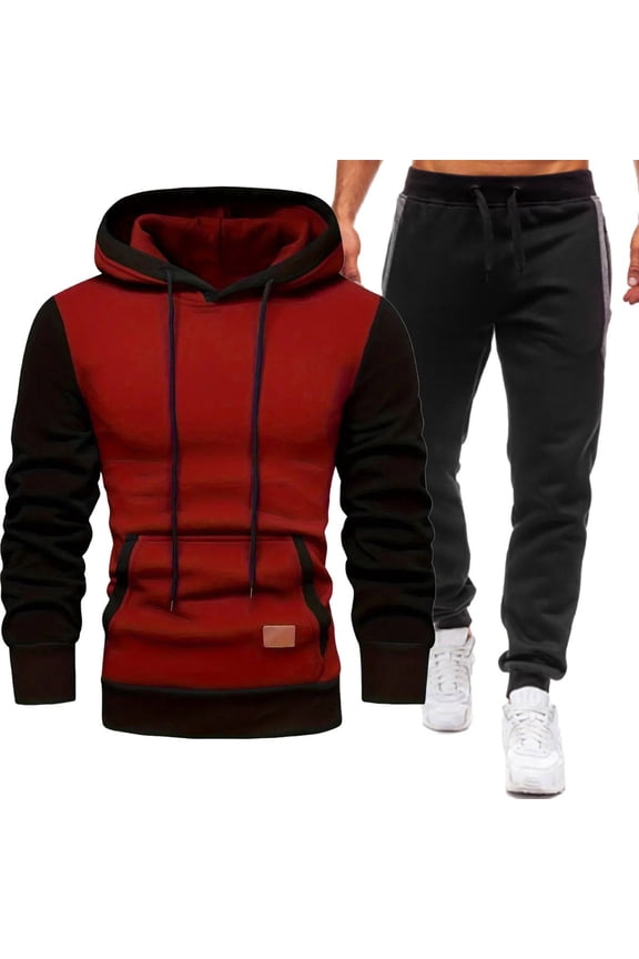 Mens Sweatsuits 2 Piece Outfits - Fleece Lined Long Sleeve Hoodies with Jogger Pants Colorblock Tracksuit Sets