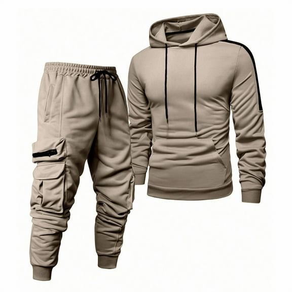 Mens Sweatsuits 2 Piece Set Cotton Tracksuit Hoodies and Sweapants Jogging Suits (Khaki XL)