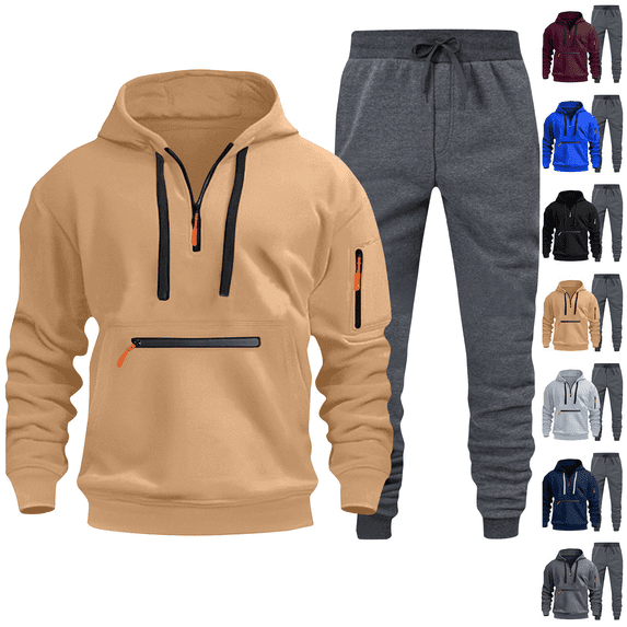 Mens Sweatsuits 2 Piece Set Elastic Jogging Pants Sweatshirt with Zipper Pockets Casual Hoodie Men's Jogging Tracksuit