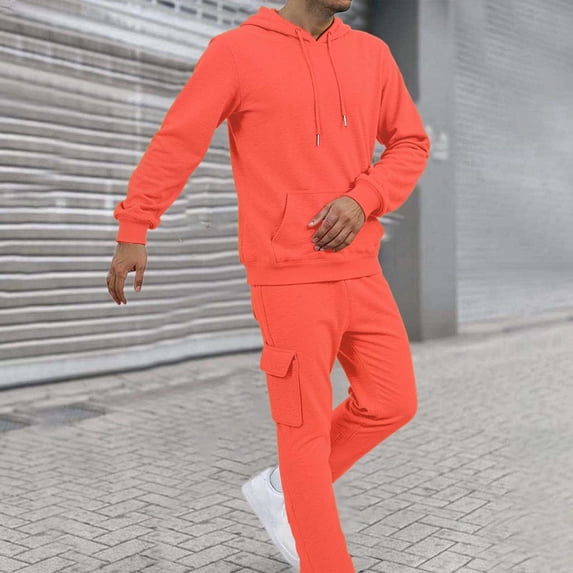 Mens Sweatsuits 2 Piece Set Hoodies and Cargo Sweatpants Set Casual Athletic Tracksuits Winter Jogging Suit