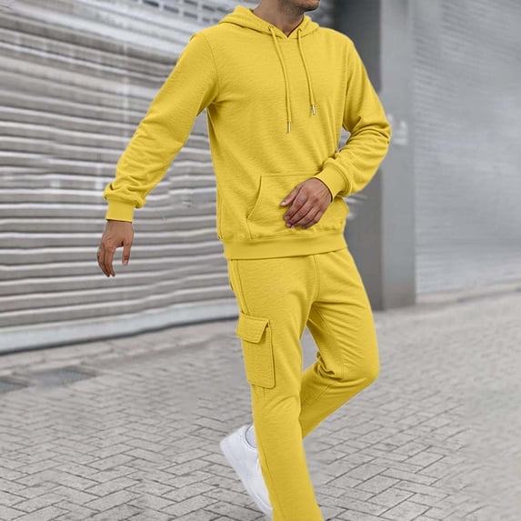 Mens Sweatsuits 2 Piece Set Hoodies and Cargo Sweatpants Set Casual Athletic Tracksuits Winter Jogging Suit