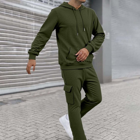 Mens Sweatsuits 2 Piece Set Hoodies and Cargo Sweatpants Set Casual Athletic Tracksuits Winter Jogging Suit