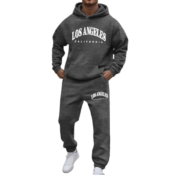 Mens Sweatsuits 2 Piece Set Long Sleeve Loose Fit Fluffy Hooded Print Sweatshirts And Banded Bottom Sweatpants Fall Winter Athletic Cozy Sweat Suit