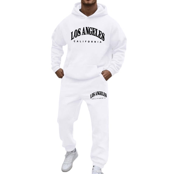 Mens Sweatsuits 2 Piece Set Long Sleeve Loose Fit Fluffy Hooded Print Sweatshirts And Banded Bottom Sweatpants Fall Winter Athletic Cozy Sweat Suit