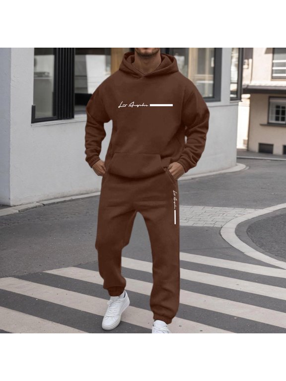 Mens Sweatsuits 2 Piece Set Long Sleeve Solid Color Tracksuits 2 Piece Set Oversized Fall Hoodie Tracksuit Sets Winter Hoodie Athletic Outfits