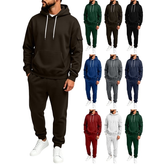Mens Sweatsuits 2 Piece Set Loose Solid Color Hooded Sweatshirts And Sweatpant Sets Athletic Sweatsuits Set for Men Jogger Sweatsuit Brown Xxxl