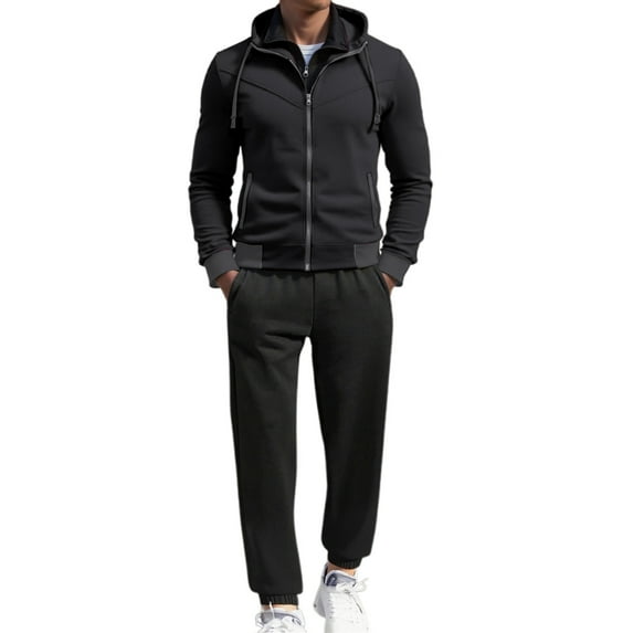Mens Sweatsuits 2 Piece Set Slim Fit Hooded Full Zip Sweatshirt Jacket And Pants Casual Color Block Outfit Activewear