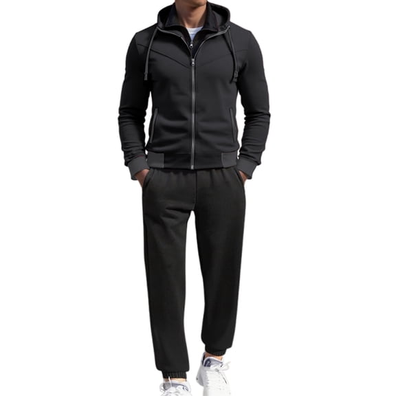 Mens Sweatsuits 2 Piece Set Slim Fit Hooded Full Zip Sweatshirt Jacket And Pants Casual Color Block Outfit Activewear