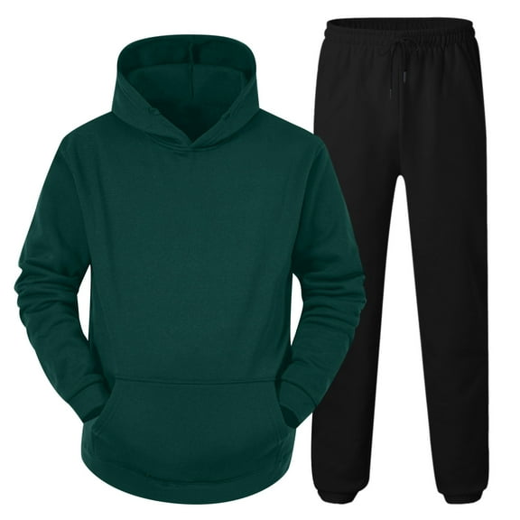 Mens Sweatsuits 2 Piece Set Solid Color Casual Hooded Sweatshirts And Running Pants Outfit Fall Winter Suits Set