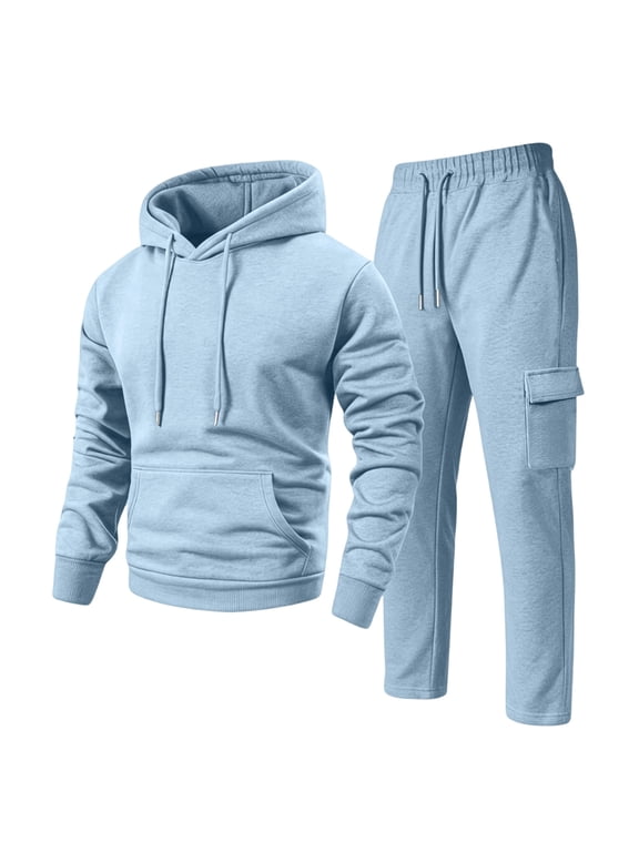 Mens Sweatsuits 2 Piece Sets Big And Tall Long Sleeve Collar Drawstring Hoodies & Cargo Joggers Sweatpants Tracksuits Set