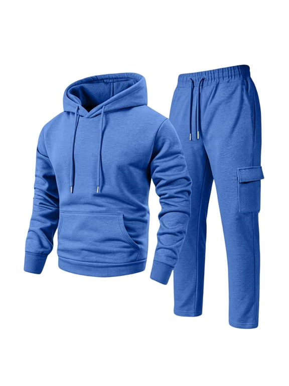 Mens Sweatsuits 2 Piece Sets Big And Tall Long Sleeve Collar Drawstring Hoodies & Cargo Joggers Sweatpants Tracksuits Set