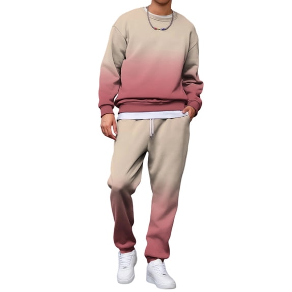 Mens Sweatsuits 2 Piece Sets Long Sleeve Oversized Pullover Sweatshirts And Elastic Waist Gradient Print Sweatpants Athletic Tracksuits
