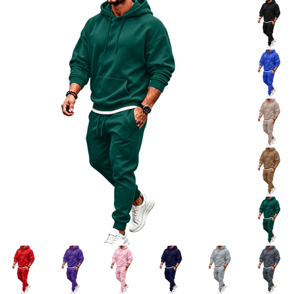 Mens Sweatsuits Fashion Fleece Jogging Suits 2 Piece Set Long Sleeve Drawstring Hooded Sweatshirt&Sweatpant Winter Warm Track Suits Dark Green M