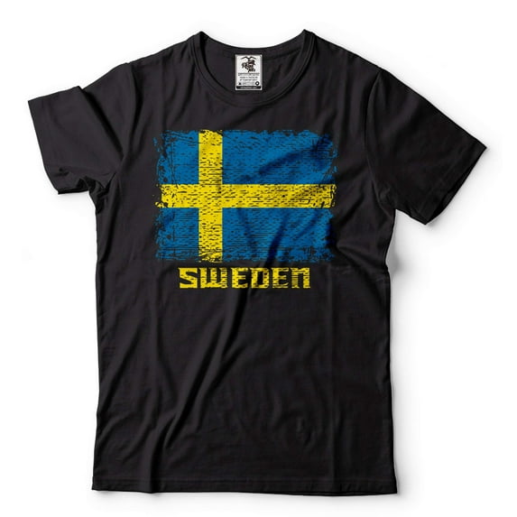 Mens Sweden Patriotic Flag Shirt Sweden Flag Tee Swedish Gifts Sweden National Country Tee (Medium Black)